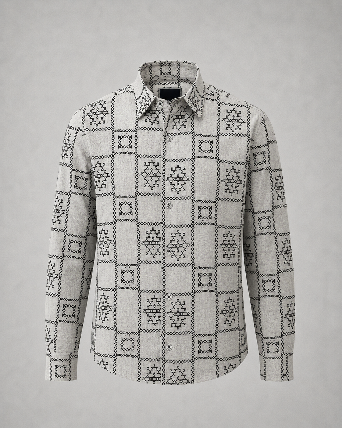 Men's Light Grey Geometric Pattern Casual Shirt