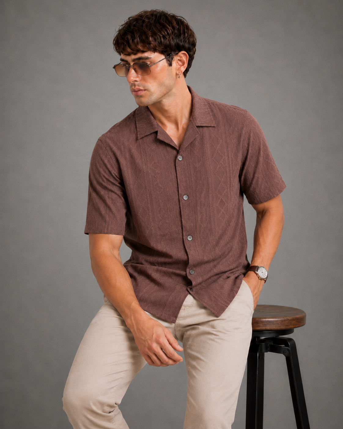Men's Mauve Textured Casual Shirt