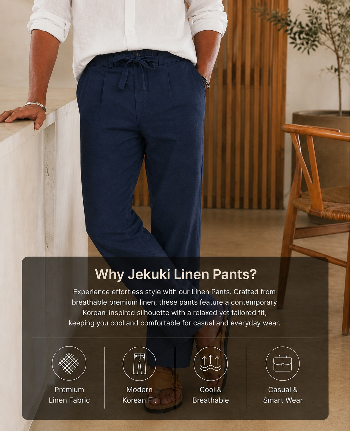 NAVY LINEN PANT