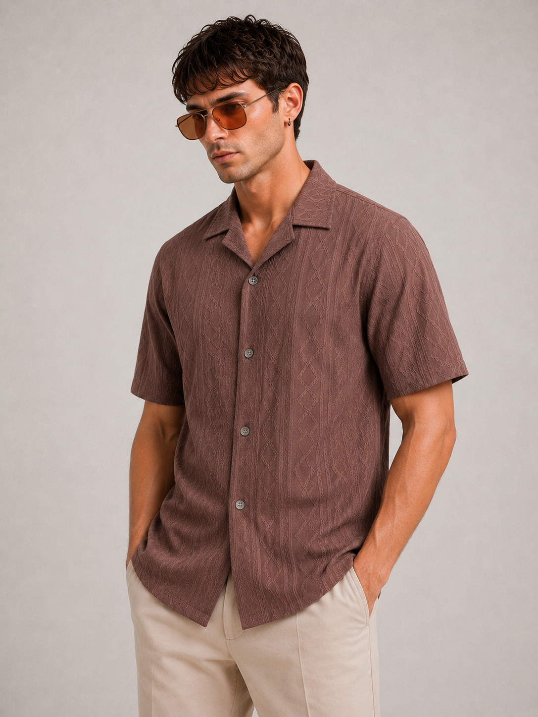 Men's Mauve Textured Casual Shirt