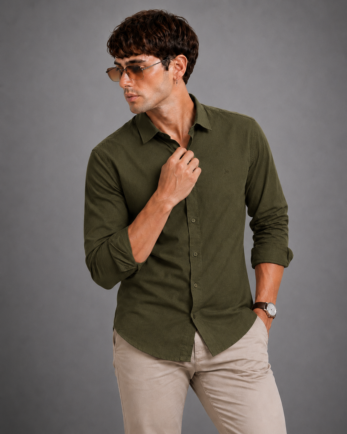 Olive Green Textured Shirt