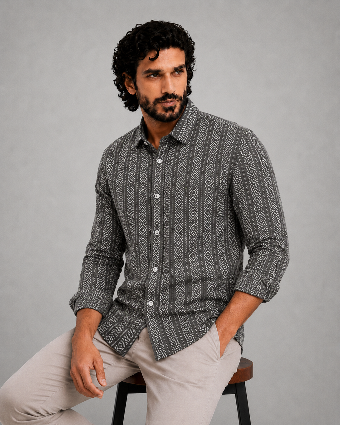 Charcoal Tribal Stripe Shirt
