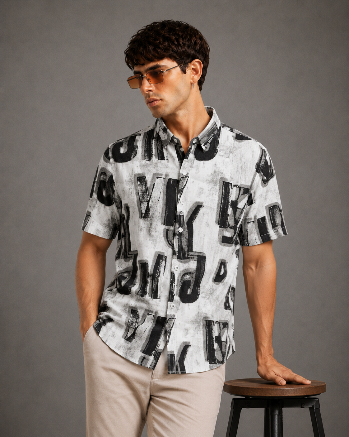 Men's Monochrome Typography Casual Shirt