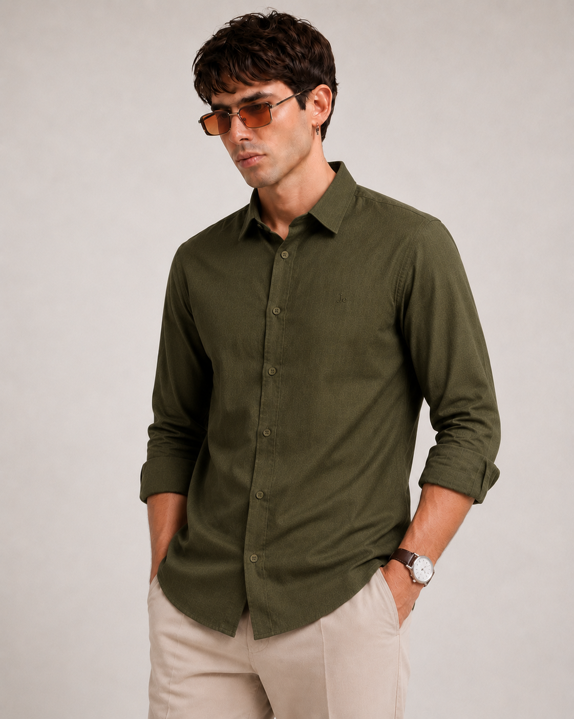 Olive Green Textured Shirt