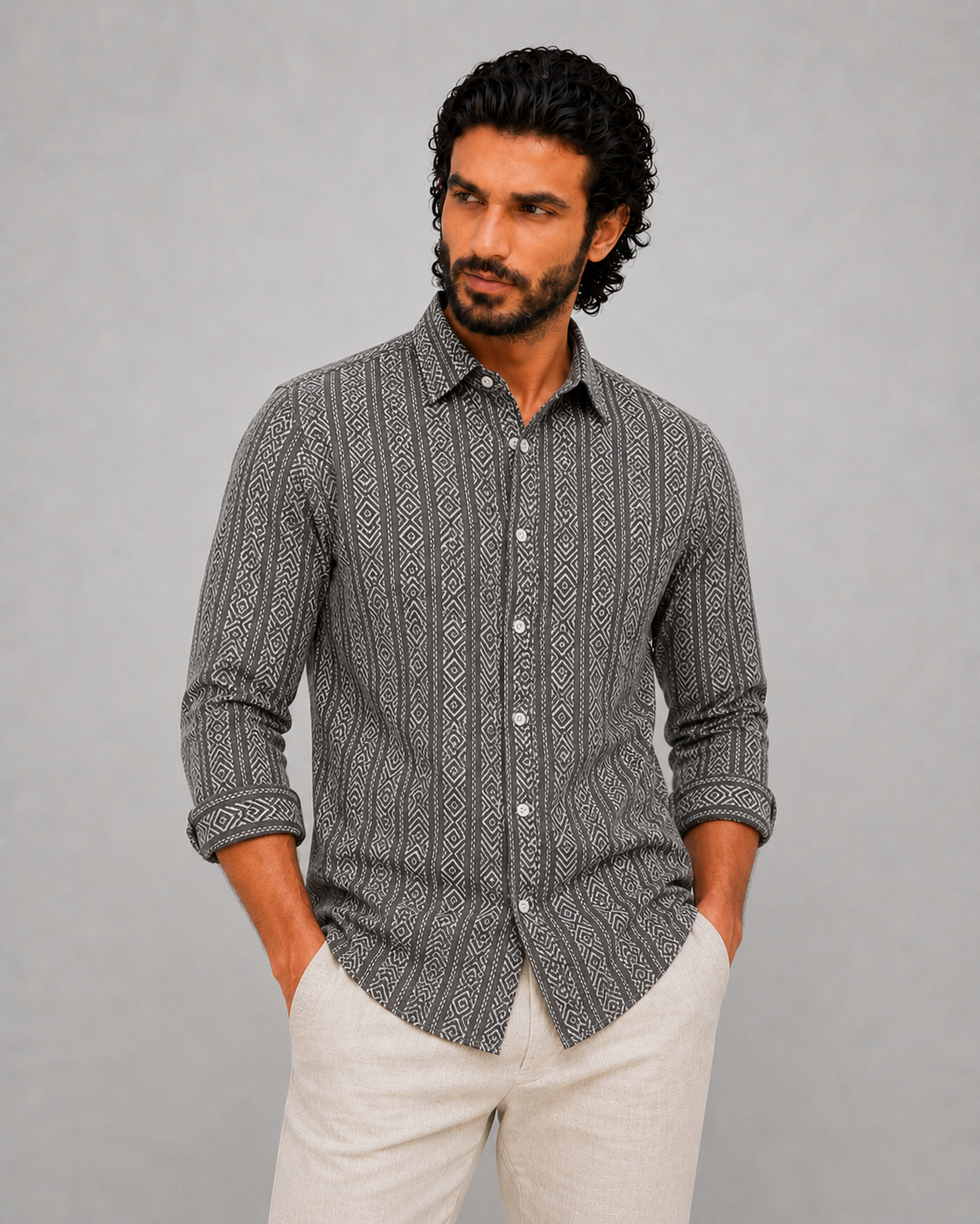 Charcoal Tribal Stripe Shirt