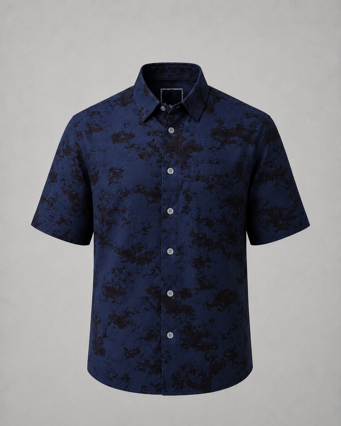 Men's Navy Blue Abstract Print Half Sleeve Shirt