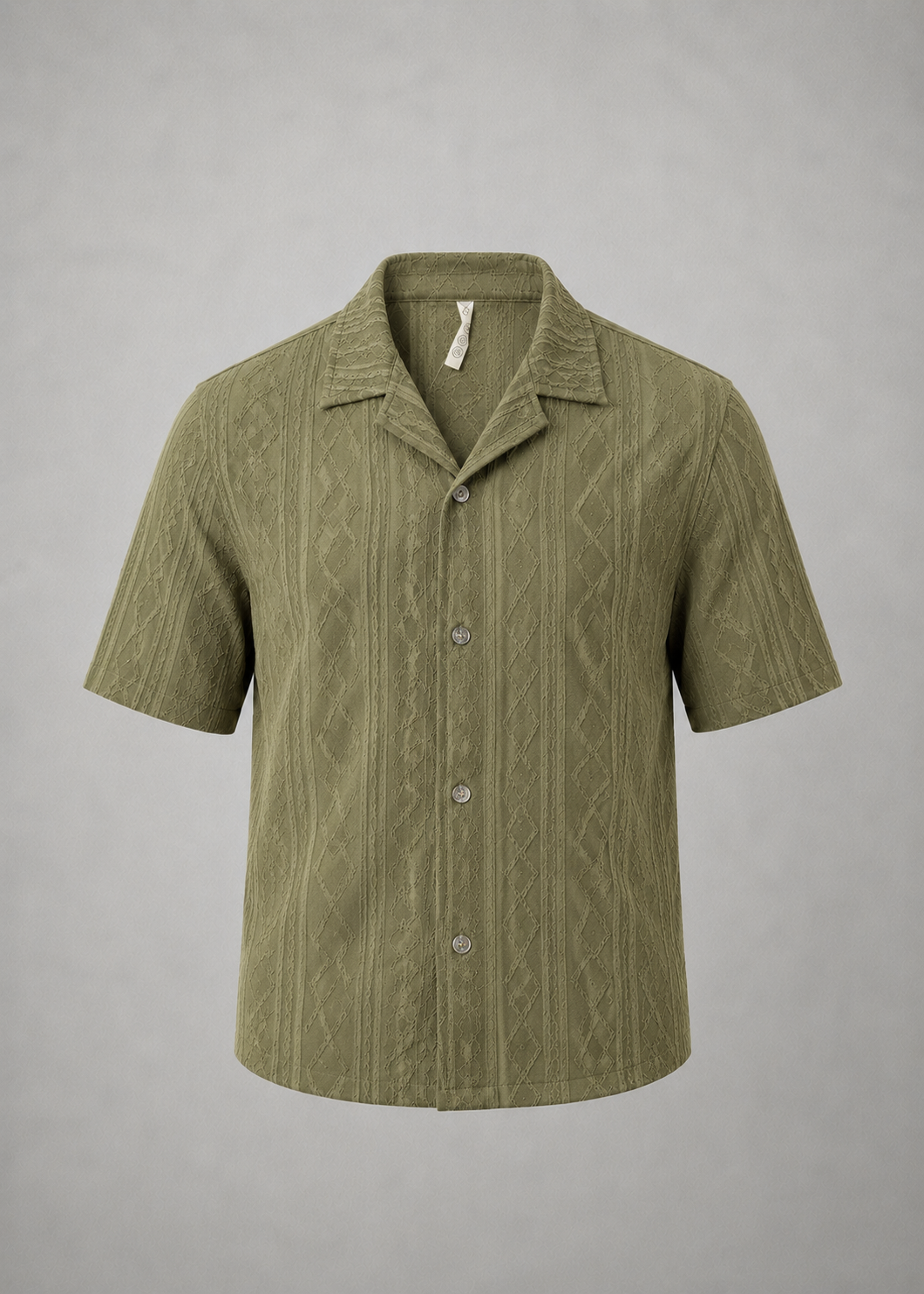 Men's Olive Green Textured Cuban Collar Shirt