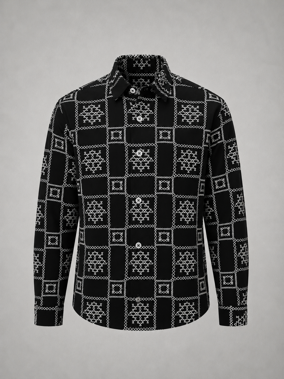 Men's Black Geometric Tribal Print Full Sleeve Casual Shirt
