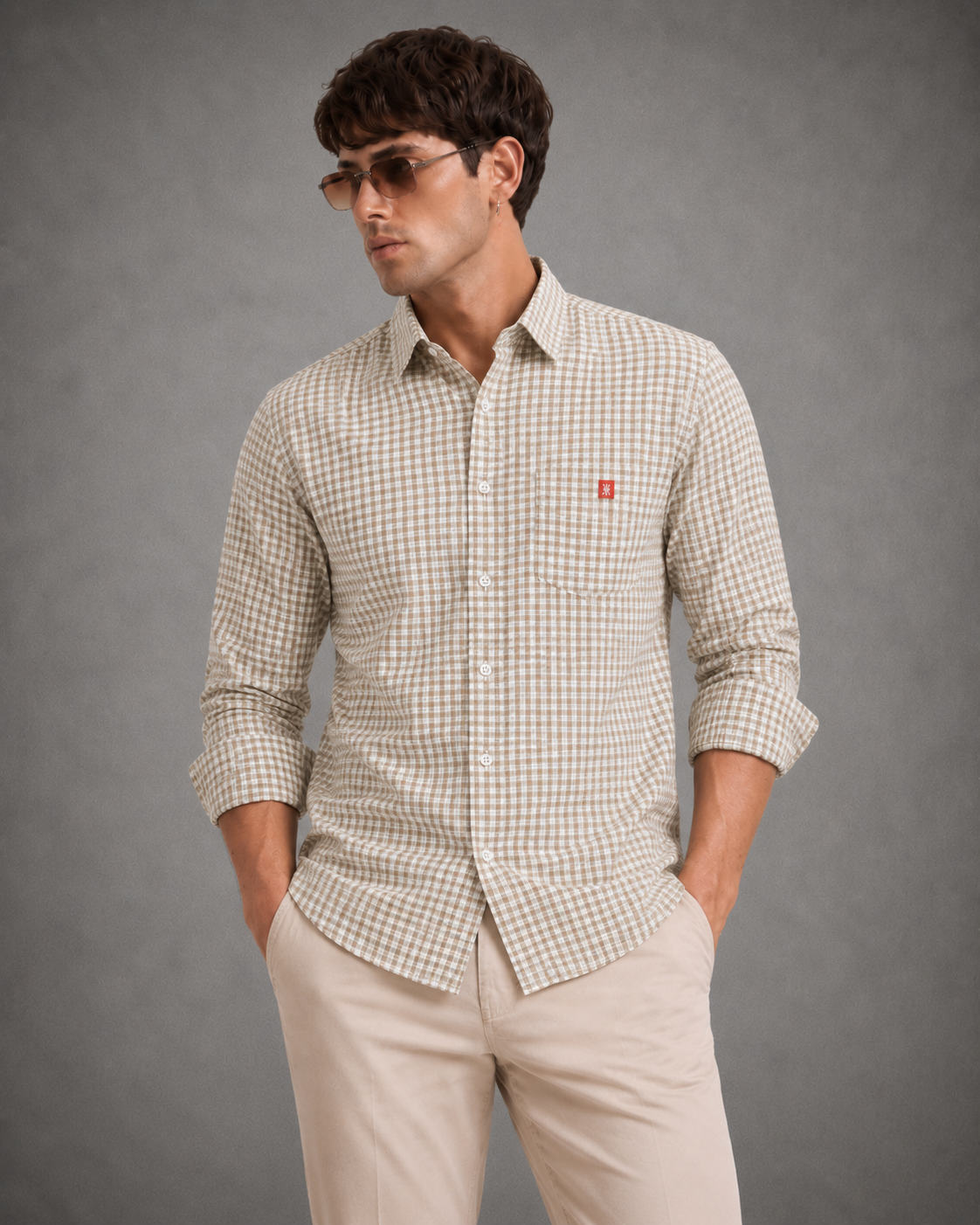 Sand Beige Gingham Shirt