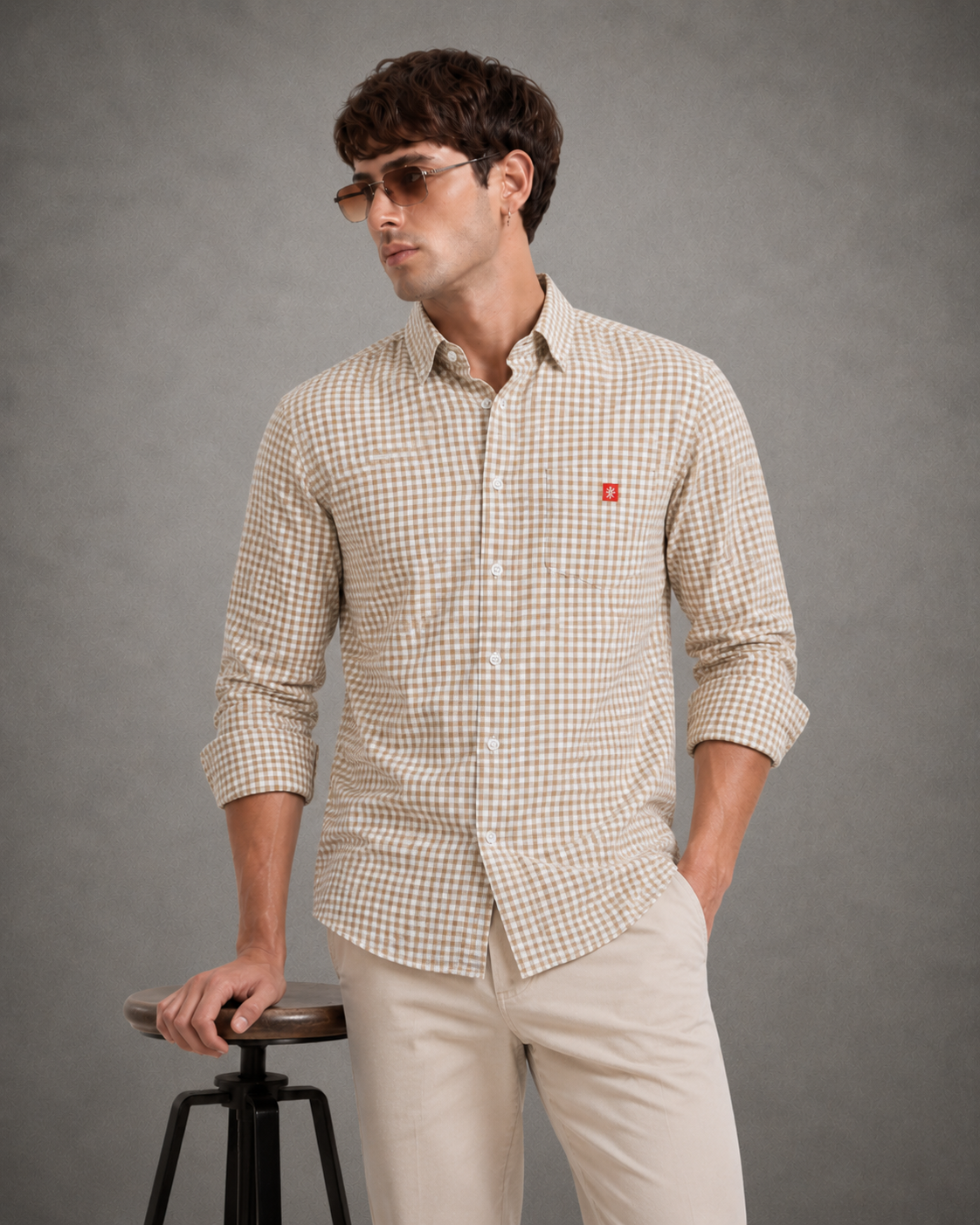 Sand Beige Gingham Shirt