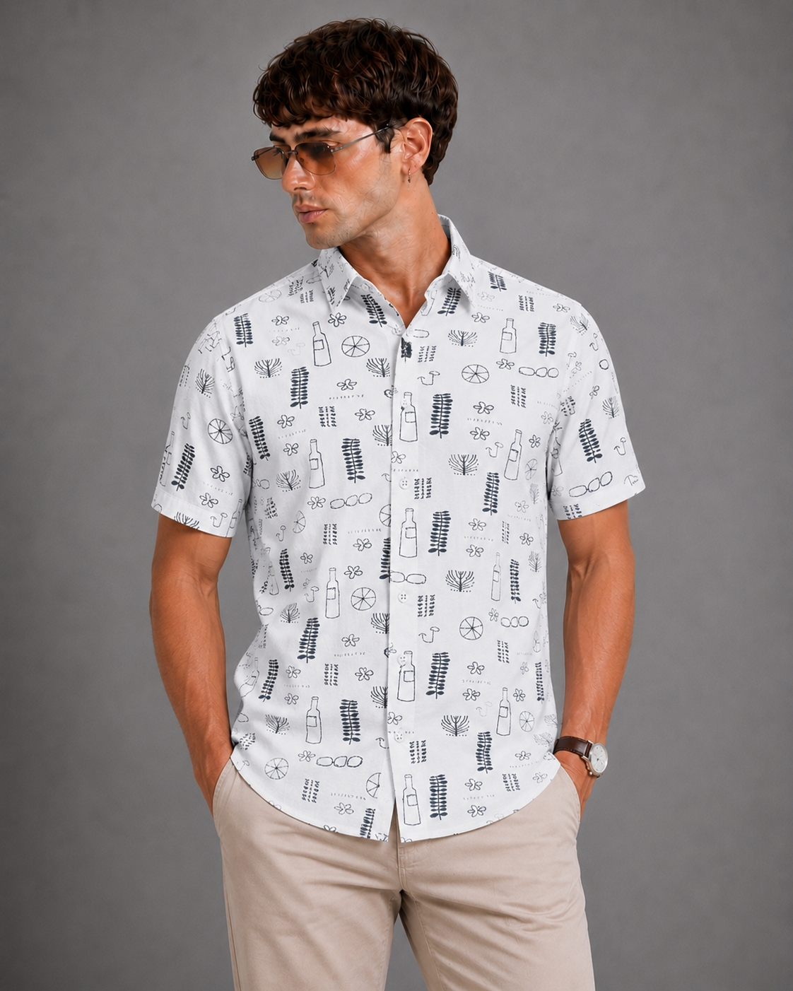 Men's White Tropical Icon Printed Casual Shirt
