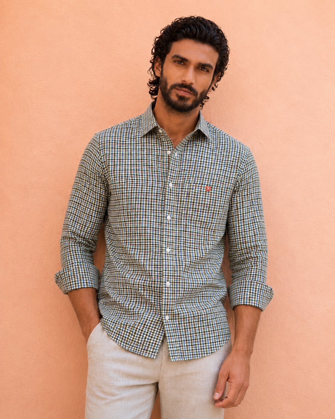 Olive Checkered Casual Shirt