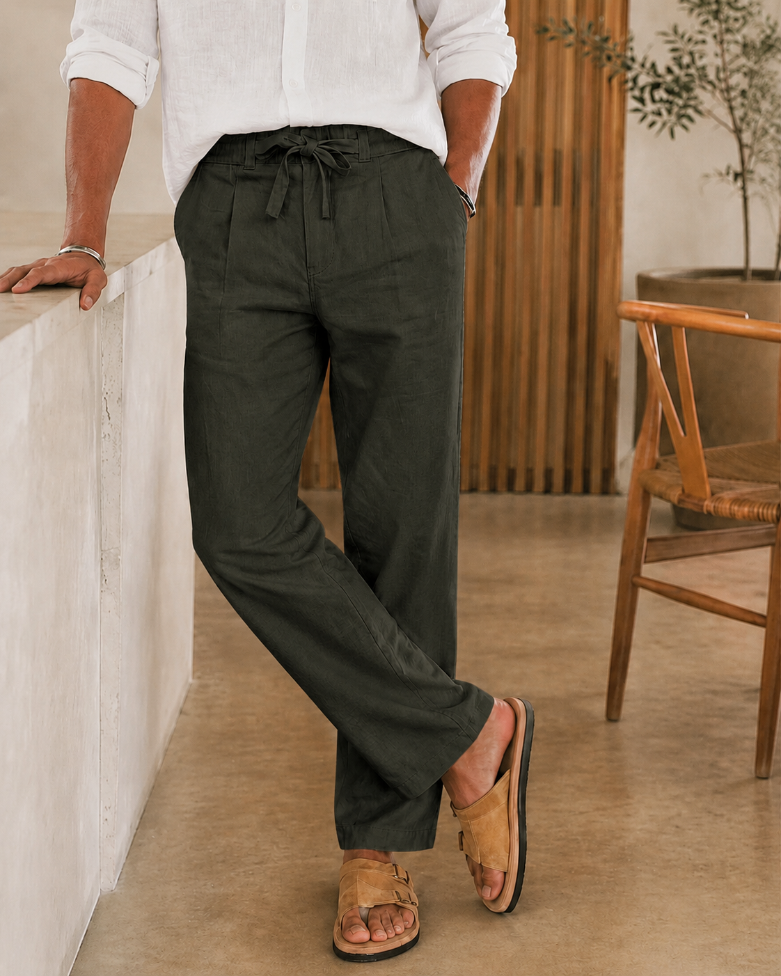 OLIVE LINEN PANT