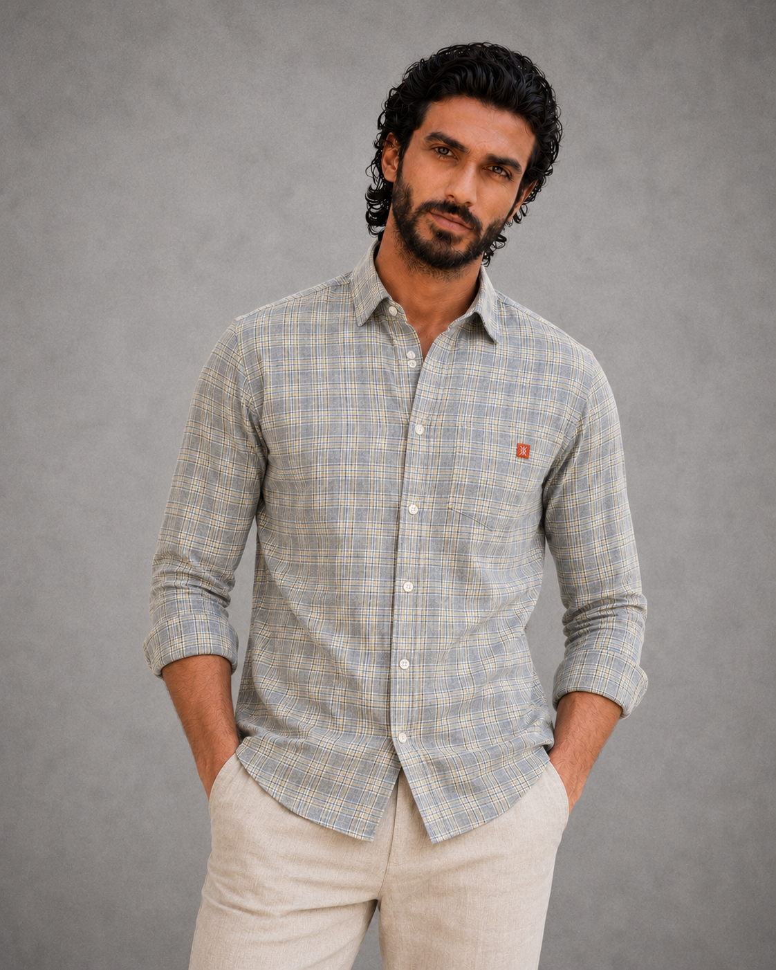 Ash Grey Micro Check Shirt