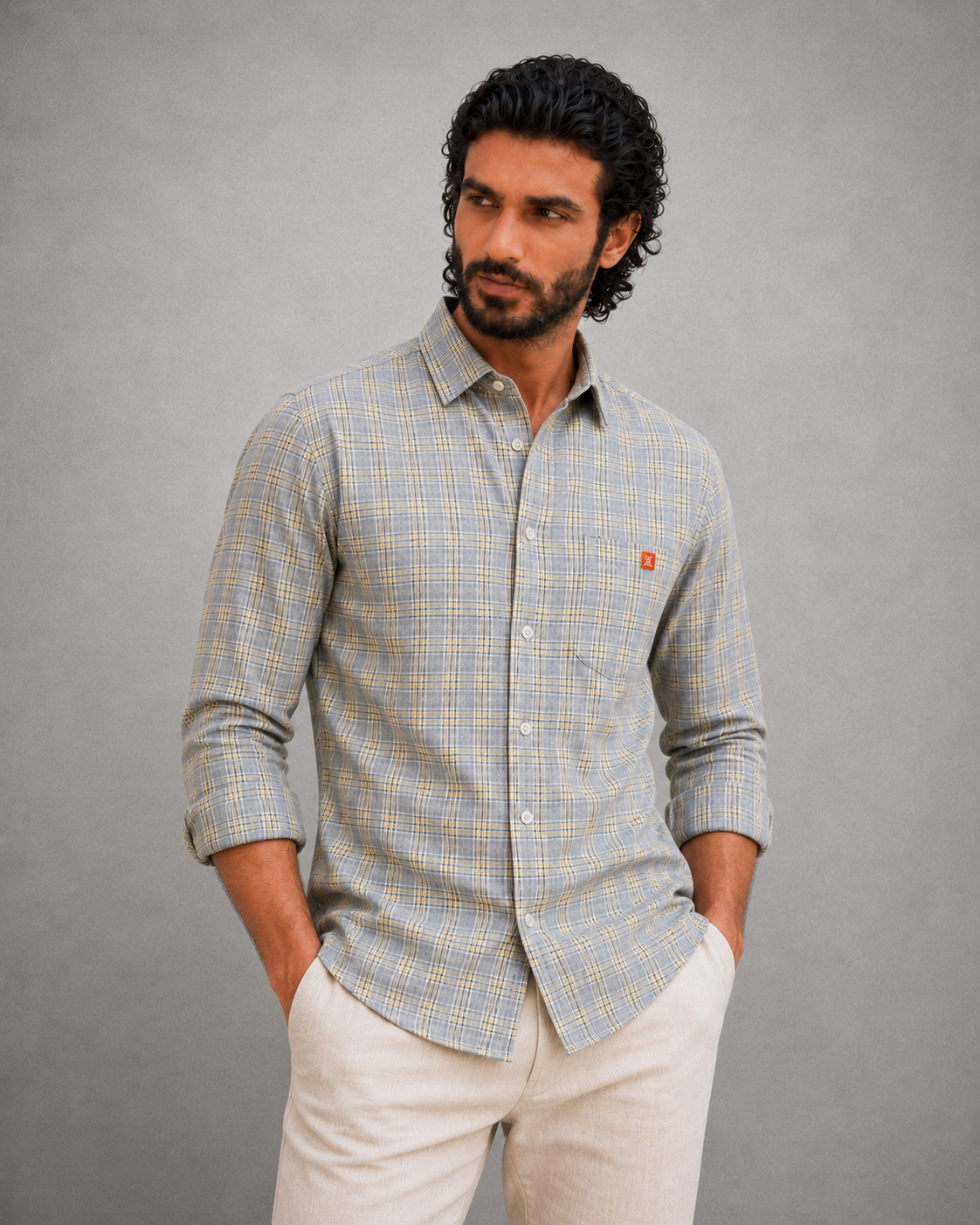 Ash Grey Micro Check Shirt