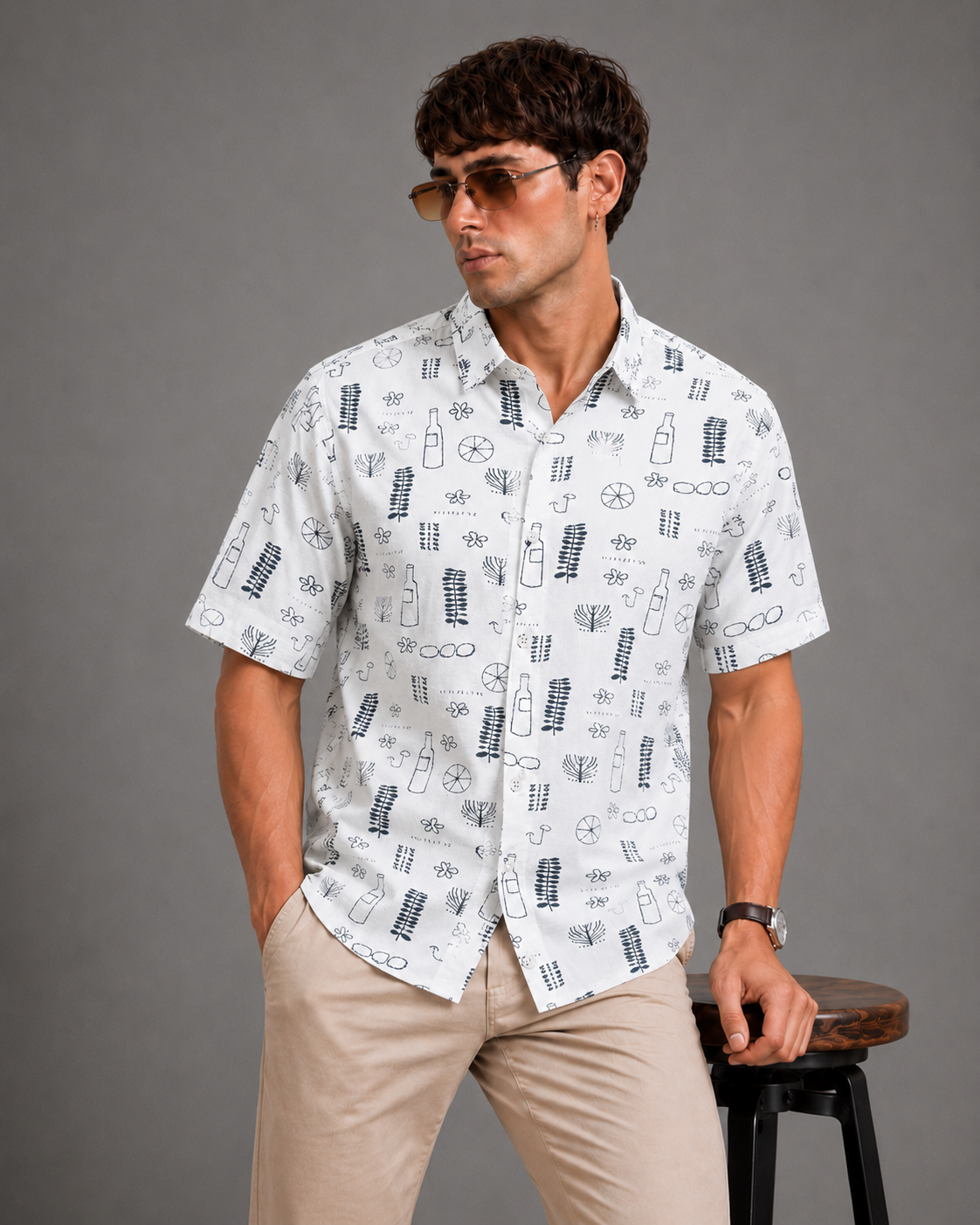 Men's White Tropical Icon Printed Casual Shirt