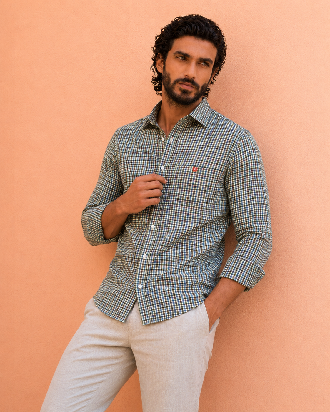 Olive Checkered Casual Shirt