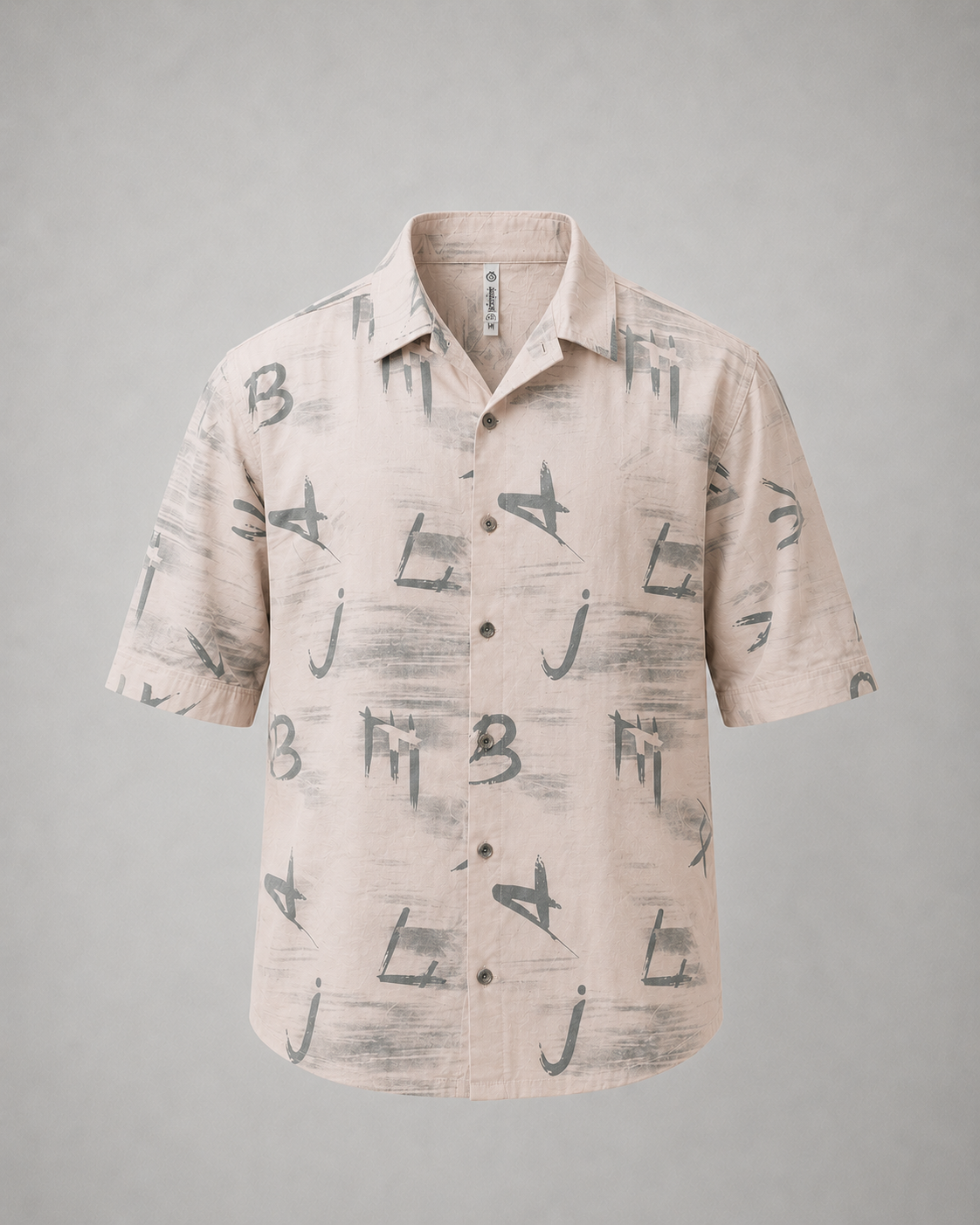 Men's Soft Peach Abstract Brush Print Cuban Collar Half Sleeve Casual Shirt