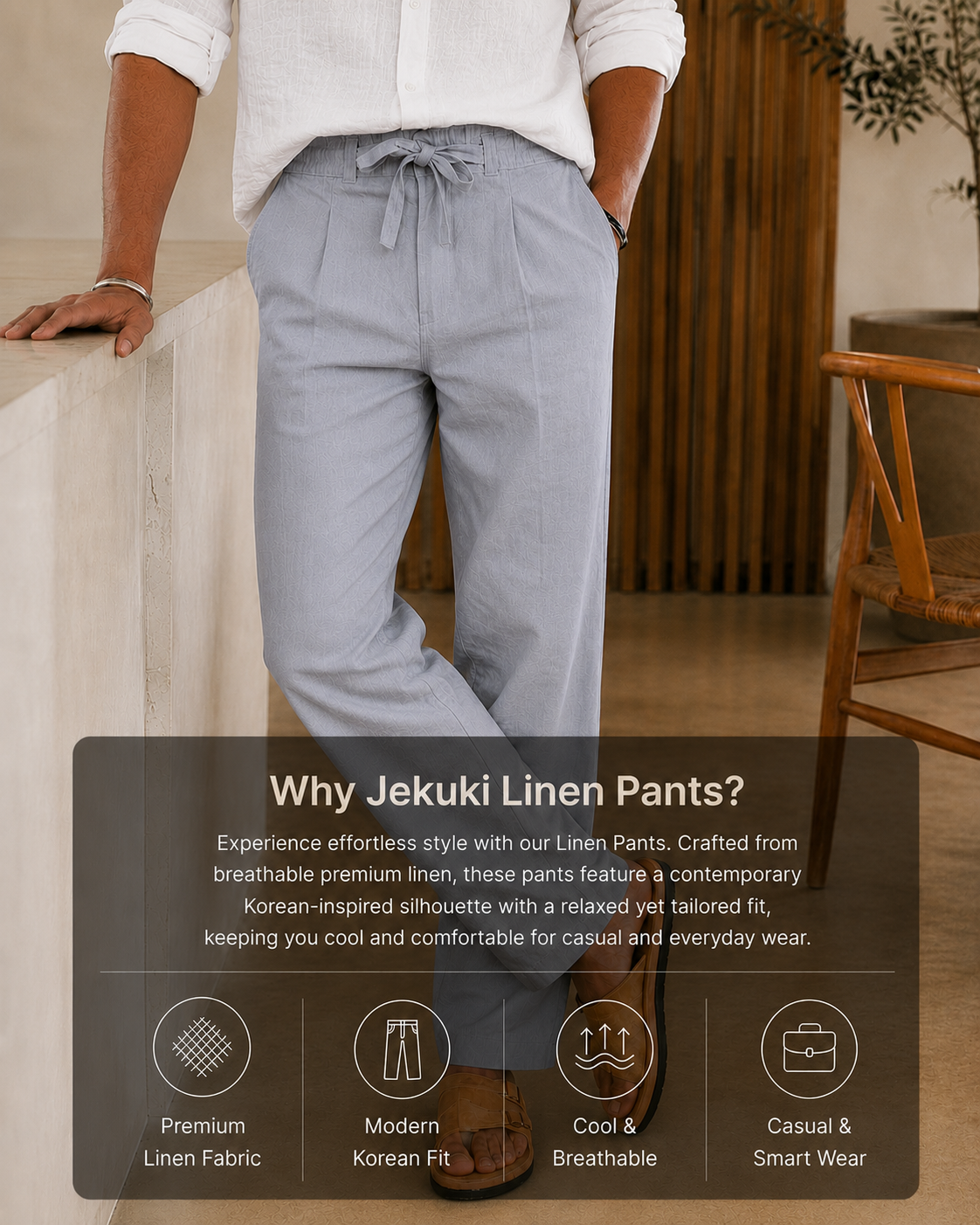 LIGHT GREY LINEN PANT