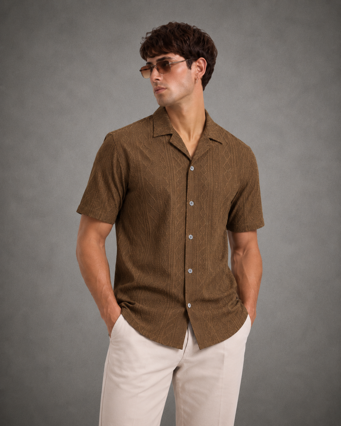 Men's Brown Textured Casual Shirt
