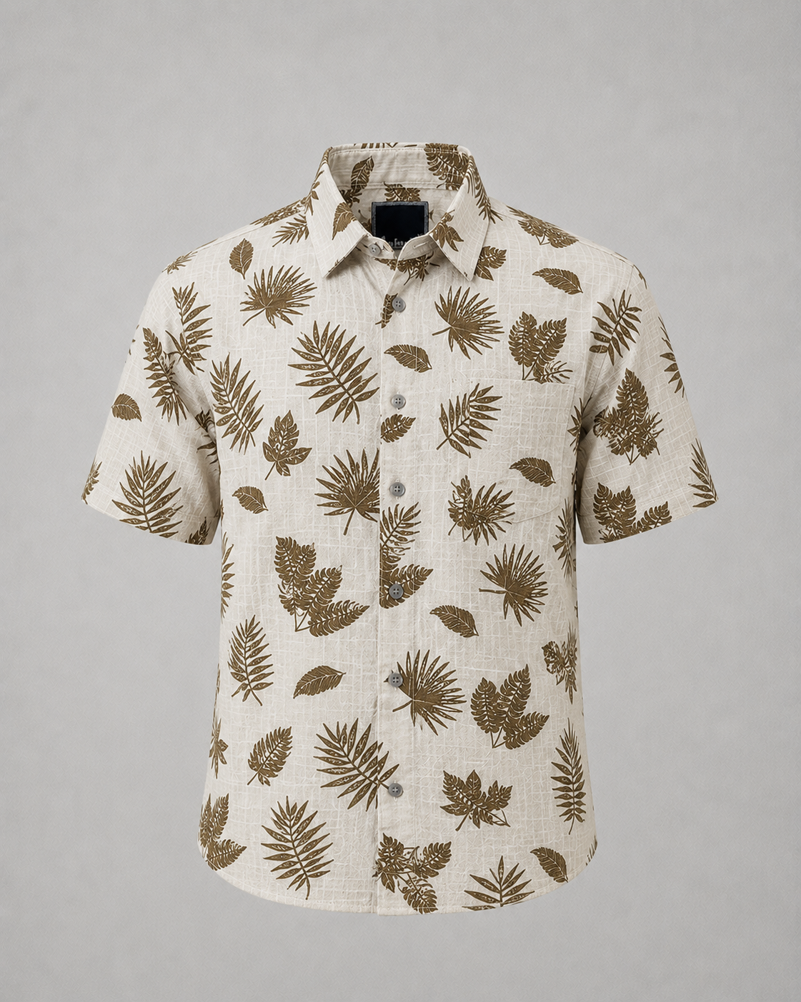 Men's Cream Botanical Leaf Print Casual Shirt