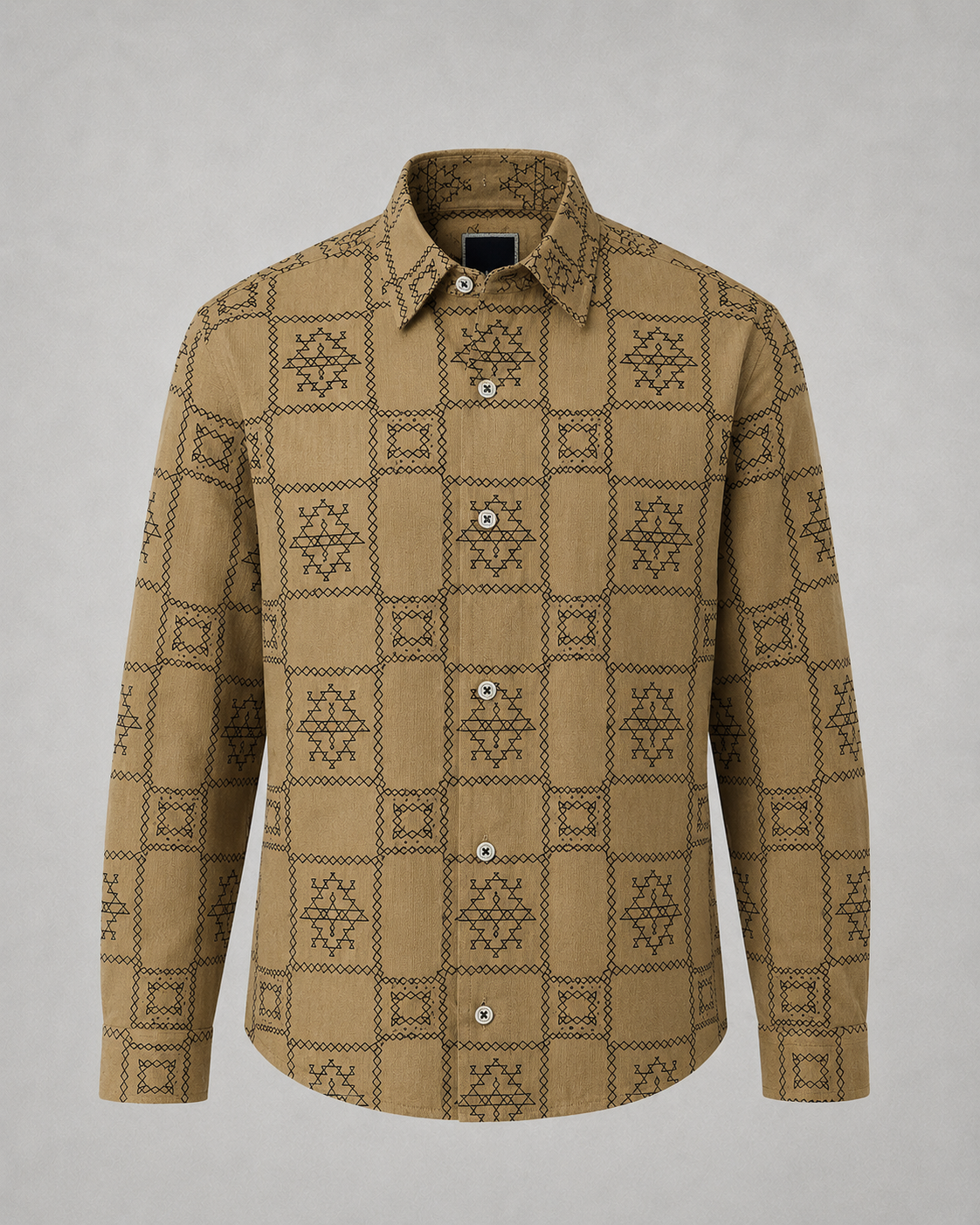 Men's Camel Geometric Pattern Casual Shirt