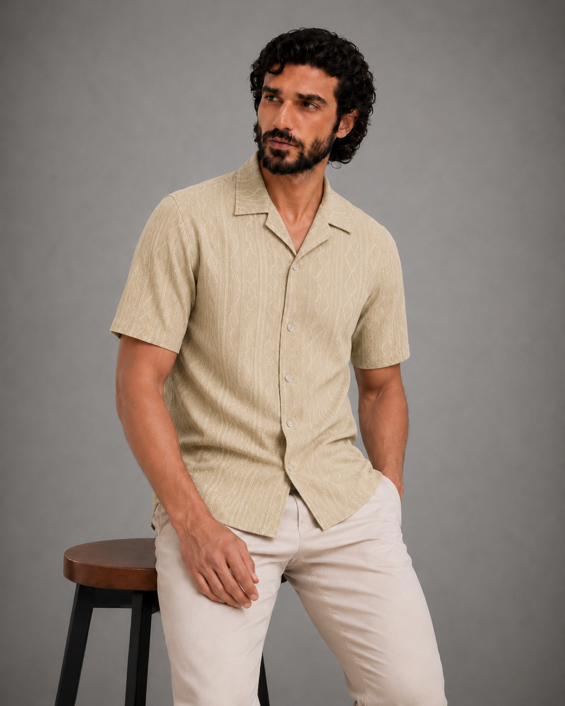 Men's Beige Textured Casual Shirt