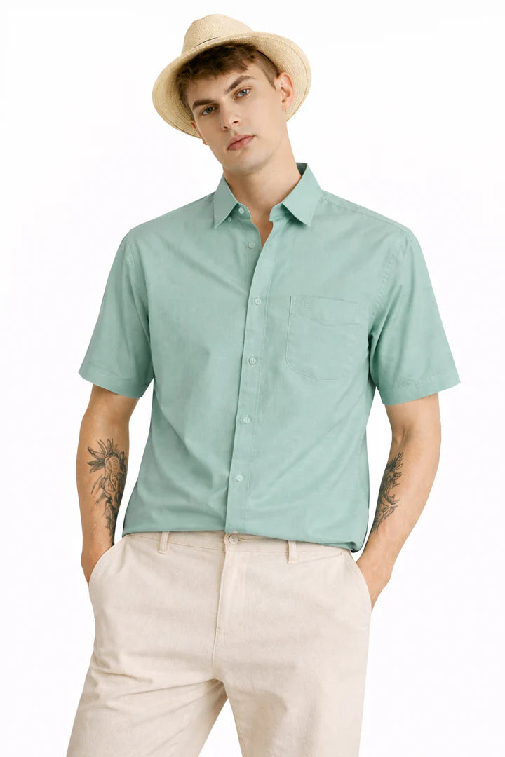 MENS AQUA LINEN HALF SHIRT