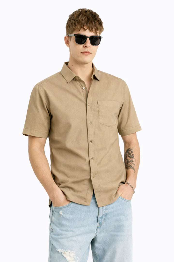 MENS BEIGE LINEN HALF SHIRT