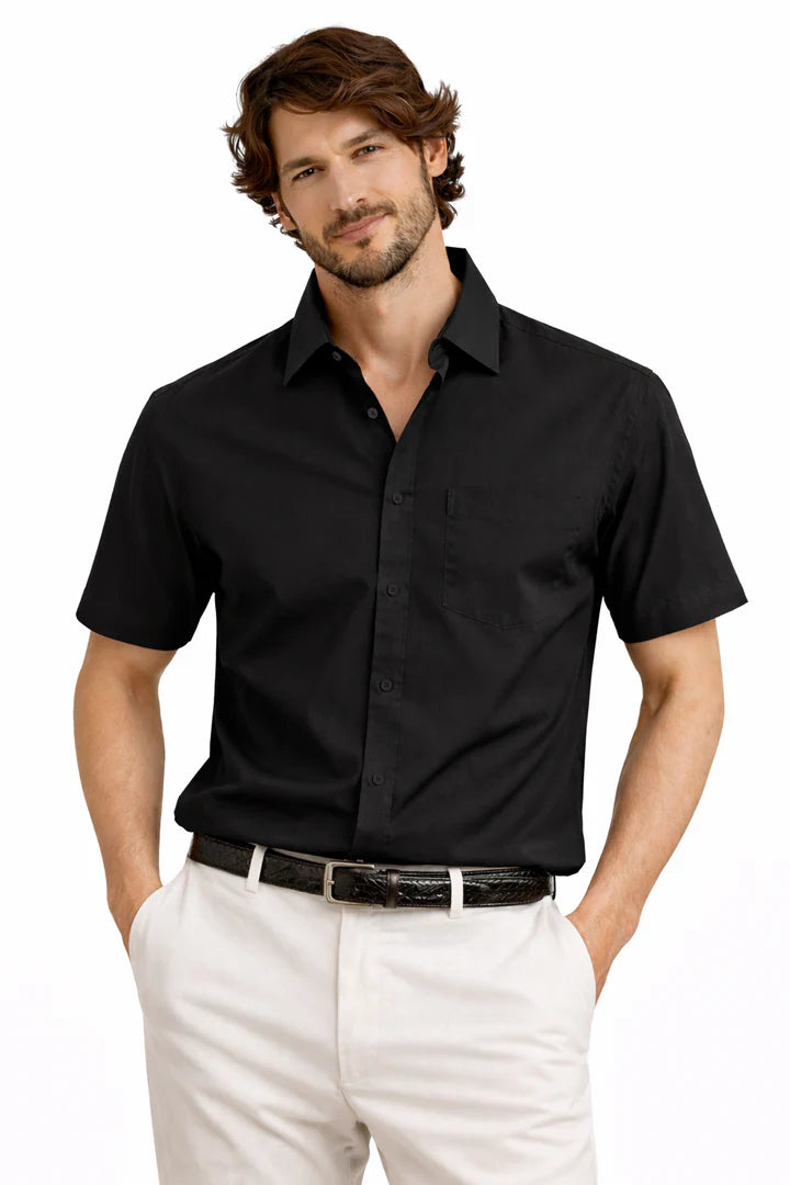 MENS BLACK LINEN HALF SHIRT